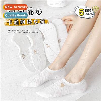 Summer cartoon embroidery ladies socks female boat socks inv