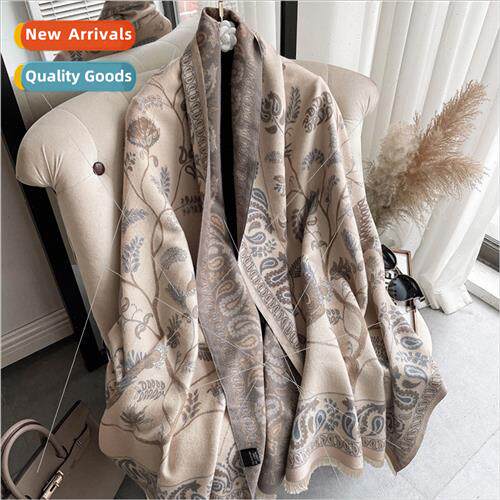 Retro ethnic green bird scarf women senior sense thickened w