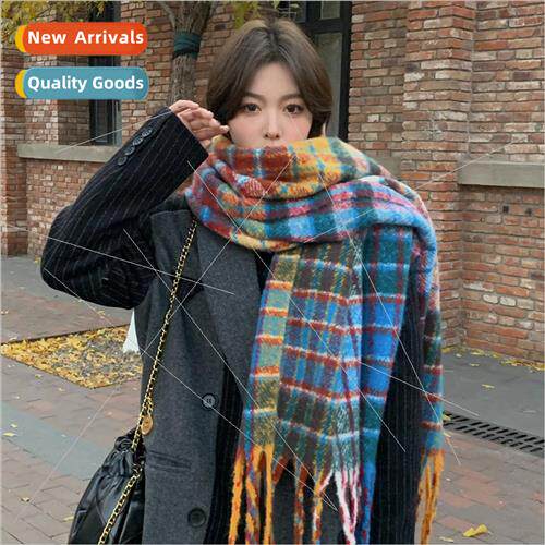 Retro colorful plaid scarf female winter 2023 new hundred wh
