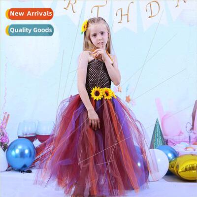Sunflower Girls Princess Dresses Host Puffy Saree Sunflower