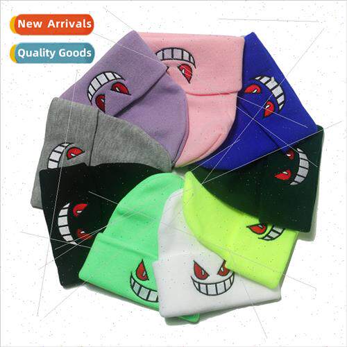 Beanie anime cartoon big mouth red eyes embroidered knted ca