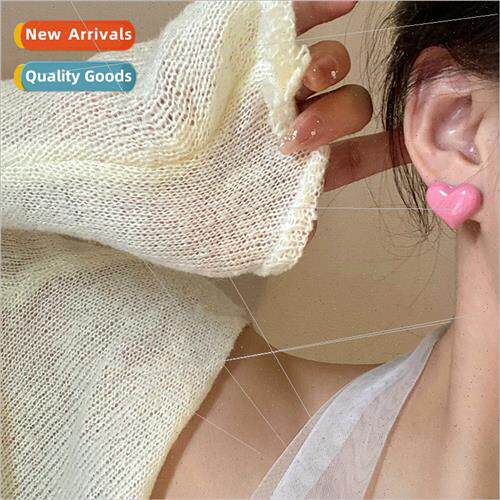 s925 silver needle solid color love heart earrings female su