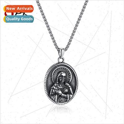 Europe New Tanium Steel Maria Pendant Set Trend Fashion Hip