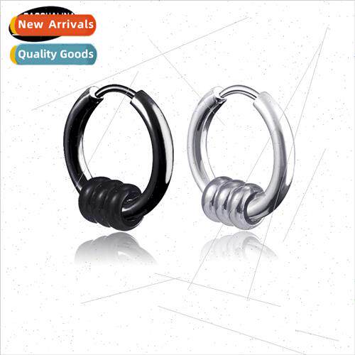 No ear piercing earrings Tanium steel circle earrings male p
