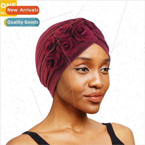 Handmade three-dimensional rose turban cap Thickened messy h