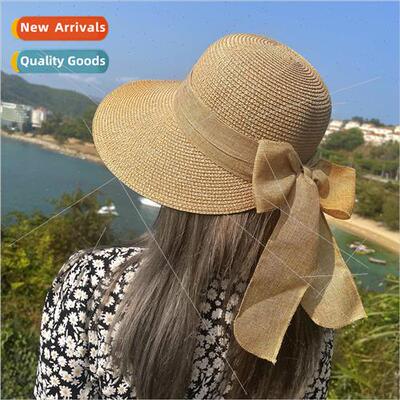 Spring summer outing straw basin hat French tie sunscreen su