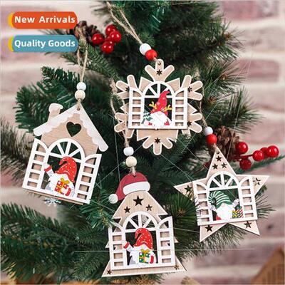 New creative wooden Christmas decorations open window old ma