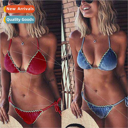 bayEurope Swimwear Angel Wings Gold Velvet Bikini 2018A73