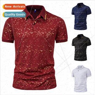 short spots lapel sleeved printing gold hot fashion 2021