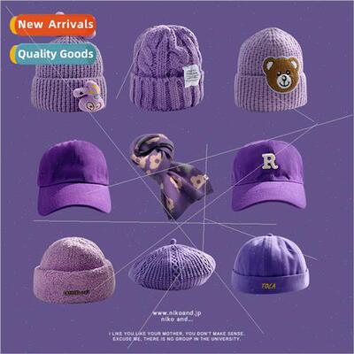 Purple hat 2023 fall new letters embroidery women wool cap K