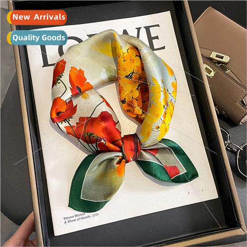 2023 new Korea  spring fall fashion silk square scarf female