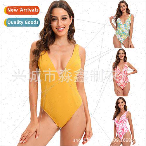 2022 New One-piece Swimsu Women Europe Sexy Deep V Beach Bik