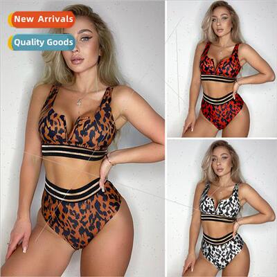 2022 new sexy leopard print spl bikini gathered swimsu femal