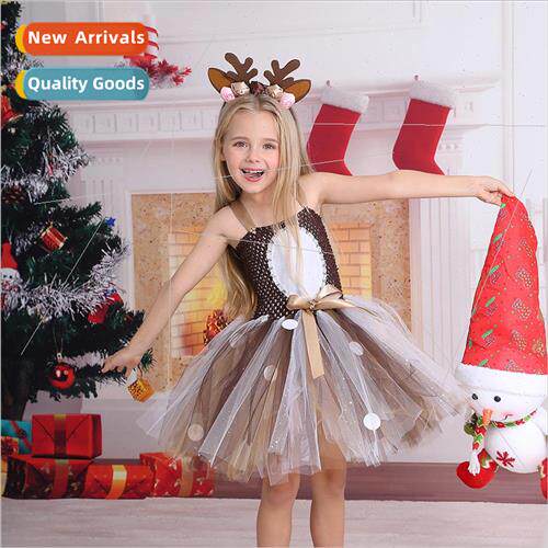 Europe cartoon elk girls dress Christmas cute deer mesh skir