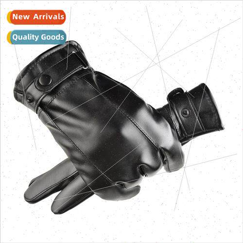 Men touch screen gloves fall winter washed leather PU leathe