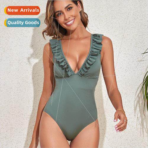 2023 New Europe Tight One-piece Bikini Swimsu Solid Color Se