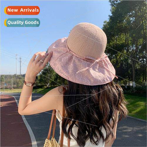 new large brim sunshade fisherman hat bow ponytail sun hat U