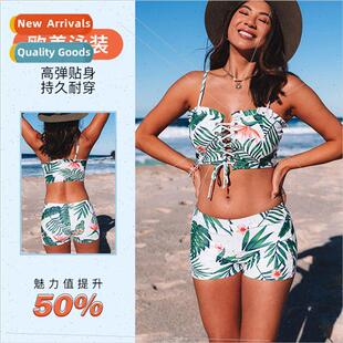 Women New Ruffle Spl Bikini Printed Swimsu Leaf Europe Palm