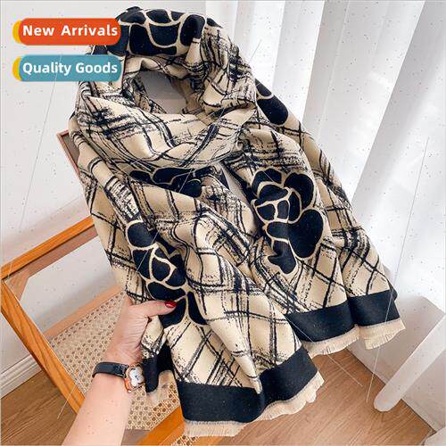 Korea  elegant camellia double-sided imation cashmere scarf
