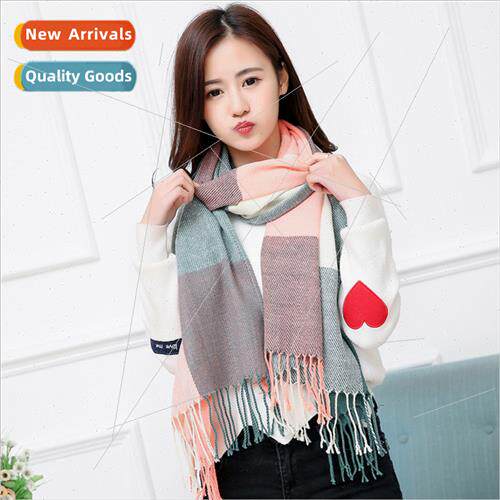 2023 Korea  fall winter warm plaid scarf female faux cashmer