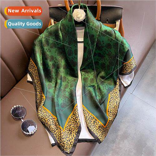 2023 live thin neckerchief head wrap silk scarf 90cm leopard