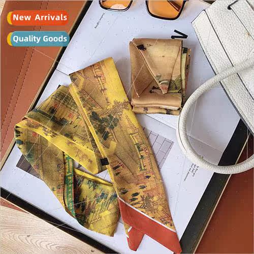 New ribbon printing small long scarf narrow thin long small