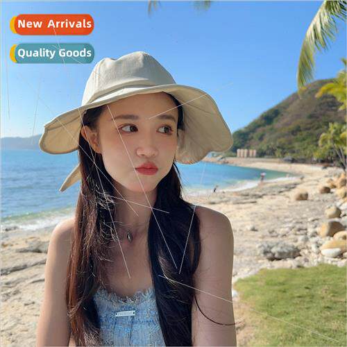 new large brim sunshade fisherman hat bow ponytail sun hat U