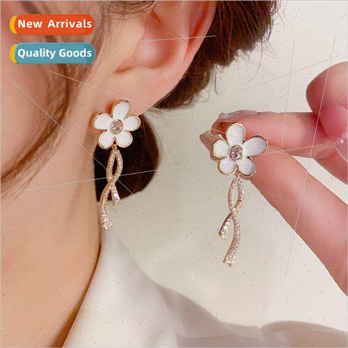 Mori sweet oil drop flower cross zirconia earrings fashion s
