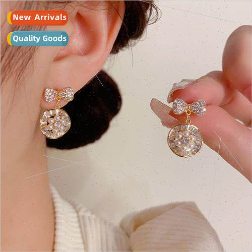 Mori sweet delicate cute bow geometric pearl earrings s925 s
