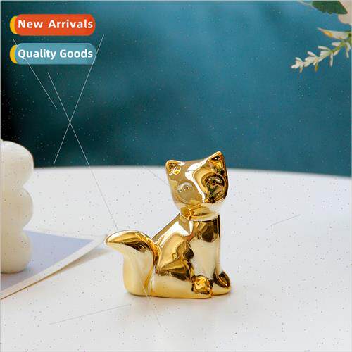 mple gold ceramic small fox ornament animal home decor abstr