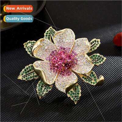 Exquise noble full zirconium peony flower coat brooch anti-s