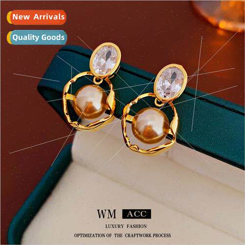 silver pin zircon oval pearl earrings vintage metal earrings