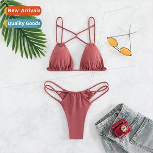 Bikini Europei Color Swimsu Swi Solid Strappy Beach Spl Sexy