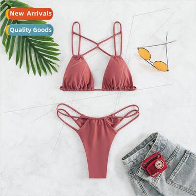 Spl Swimsu Strappy Bikini Europei Sexy Beach Solid Color Swi