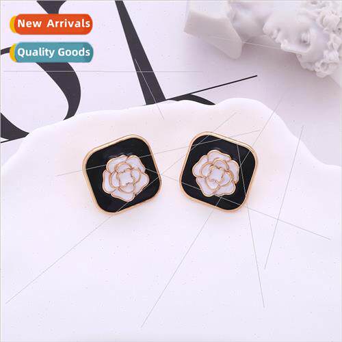 ZA fashion retro multi-color enamel camellia earrings alloy
