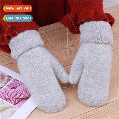 Autumn winter gloves women double thickened warm solid color