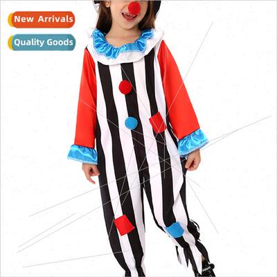 Mardi Gras new color clashing striped jumpsu clown role-play