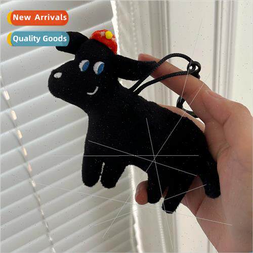 Cute black dog plush pendant ins cartoon doll keychain coupl