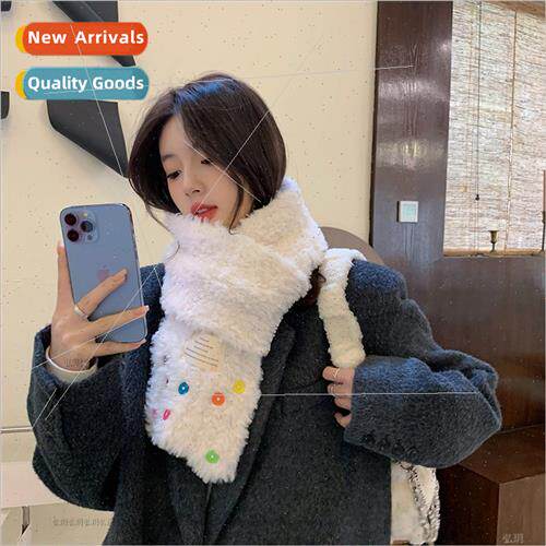 Korea ins fashion colorful buttons plush milk whe scarf fema
