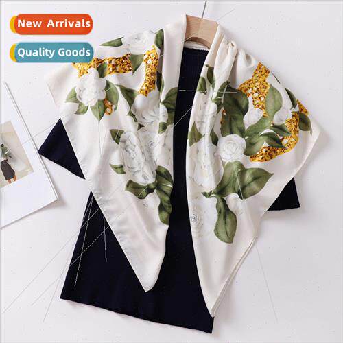 Women new 2023 flowers printed silk scarf large square scarf