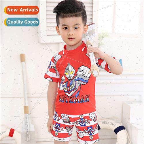 Daisy silk new swimsu boys spl cartoon hooded half-sleeved s