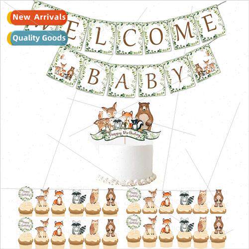 New Green Jungle Cake Inserts Pull Flags Cupcake Decorations