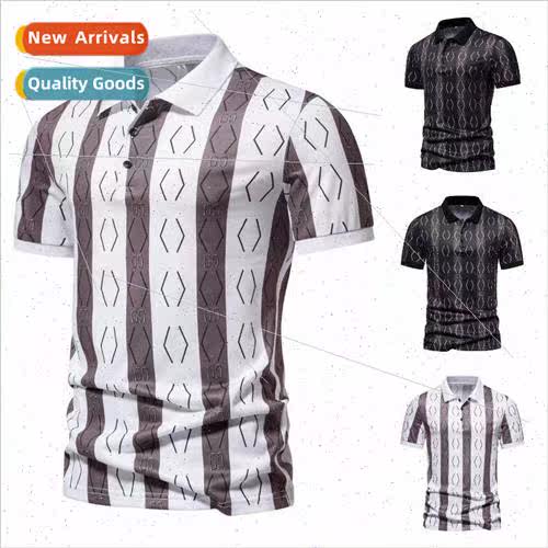 Eurocode 2023 summer new men short-sleeved polo shirt stripe