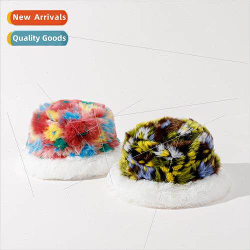 Colour splicing plush fisherman hat female autumn winter new