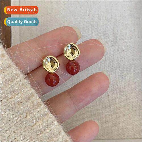 Concave small red bean earrings female retro new niche  fash