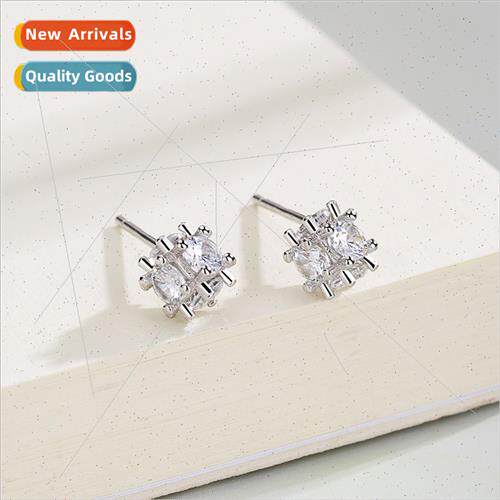 S925 silver pin anti-allergy earrings female fashion square
