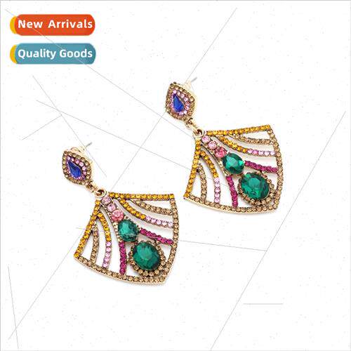 exaggerated full color diamonds fan-shaped leaf earrings des