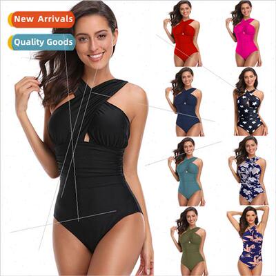 New Europe One-piece Swimsu Women Cross Gathering Tummy Tuck