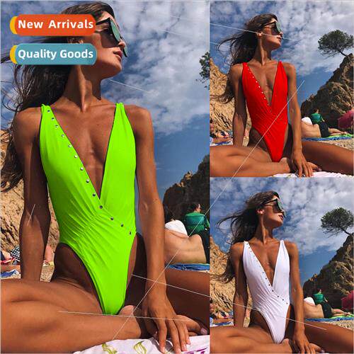 3 Color Bikini Womens One Piece Beaded Swimsu Ruched Bikini