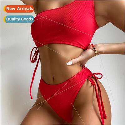 Womens Solid Color Small Pted Stripe Fabric Separate Swimsu